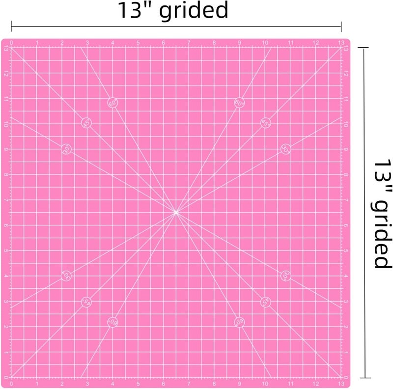 AMASEWART Rotating Self Healing Cutting Mat 14"x14" (13" Grid), Square Sewing Cutting Mat Board Perfect for Fabric Quilting & Art Projects, Pink - Image 2